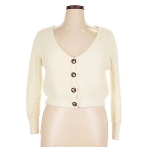 Princess Polly Cream Fuzzy Button Front Cardigan Sweater Size XL